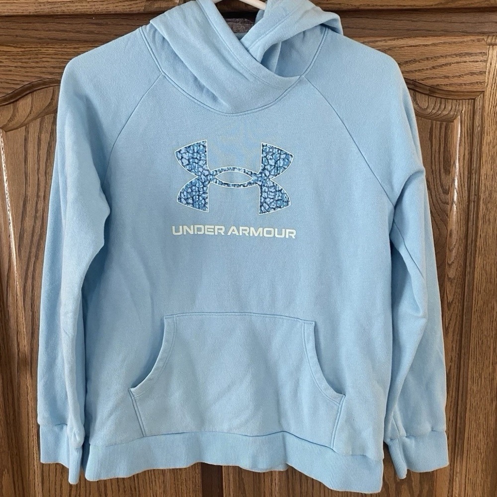 Under Armour Girls Hoodie Size YXL, Bright Blue UA Logo, Preowned